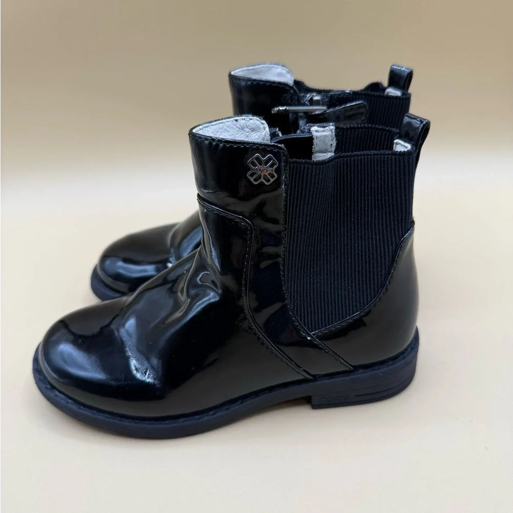 Mayoral Girls Black Patent Chelsea Boots‎ Size 26 Zipper Dress Ankle Boot